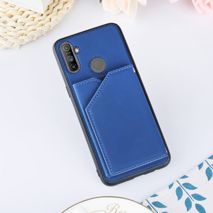 For OPPO Realme C3 Skin Feel PU + TPU + PC Back Cover Shockproof Case with Card Slots & Holder & Photo Frame
