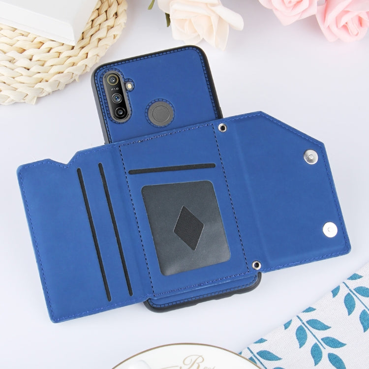 For OPPO Realme C3 Skin Feel PU + TPU + PC Back Cover Shockproof Case with Card Slots & Holder & Photo Frame
