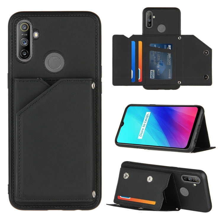 For OPPO Realme C3 Skin Feel PU + TPU + PC Back Cover Shockproof Case with Card Slots & Holder & Photo Frame