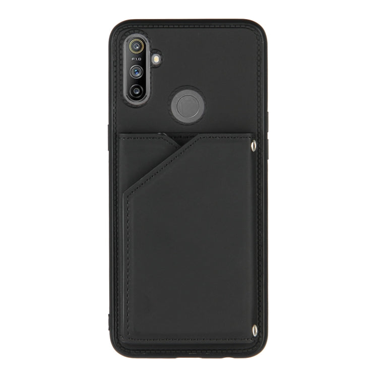For OPPO Realme C3 Skin Feel PU + TPU + PC Back Cover Shockproof Case with Card Slots & Holder & Photo Frame