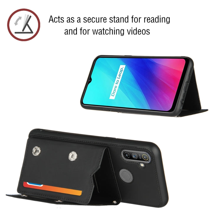 For OPPO Realme C3 Skin Feel PU + TPU + PC Back Cover Shockproof Case with Card Slots & Holder & Photo Frame