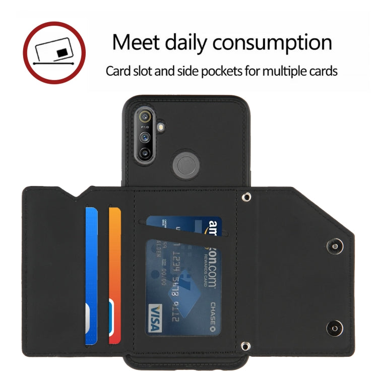 For OPPO Realme C3 Skin Feel PU + TPU + PC Back Cover Shockproof Case with Card Slots & Holder & Photo Frame