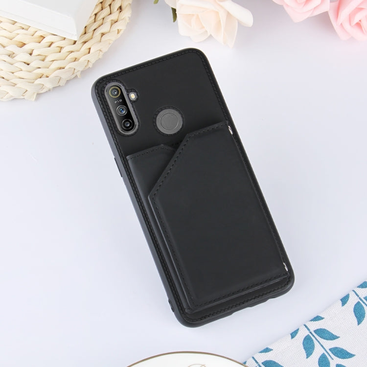 For OPPO Realme C3 Skin Feel PU + TPU + PC Back Cover Shockproof Case with Card Slots & Holder & Photo Frame