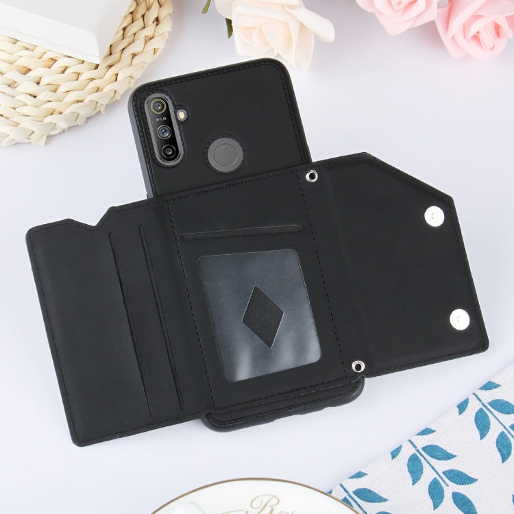 For OPPO Realme C3 Skin Feel PU + TPU + PC Back Cover Shockproof Case with Card Slots & Holder & Photo Frame