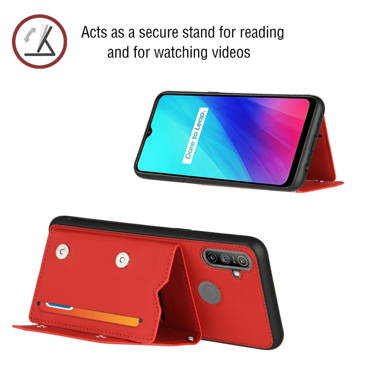 For OPPO Realme C3 Skin Feel PU + TPU + PC Back Cover Shockproof Case with Card Slots & Holder & Photo Frame