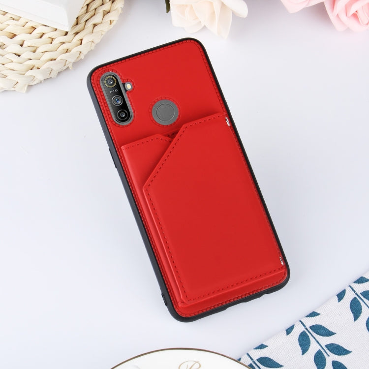 For OPPO Realme C3 Skin Feel PU + TPU + PC Back Cover Shockproof Case with Card Slots & Holder & Photo Frame