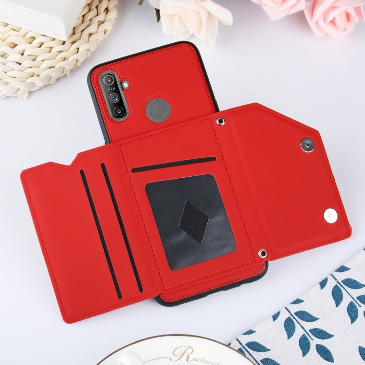 For OPPO Realme C3 Skin Feel PU + TPU + PC Back Cover Shockproof Case with Card Slots & Holder & Photo Frame