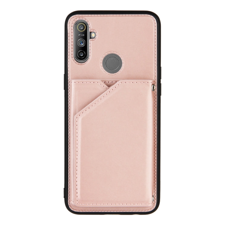 For OPPO Realme C3 Skin Feel PU + TPU + PC Back Cover Shockproof Case with Card Slots & Holder & Photo Frame
