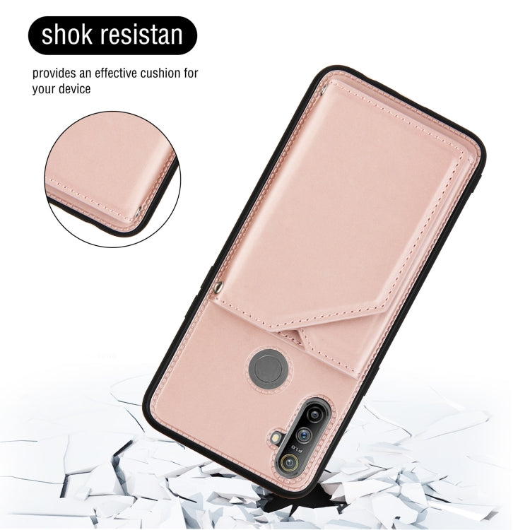 For OPPO Realme C3 Skin Feel PU + TPU + PC Back Cover Shockproof Case with Card Slots & Holder & Photo Frame