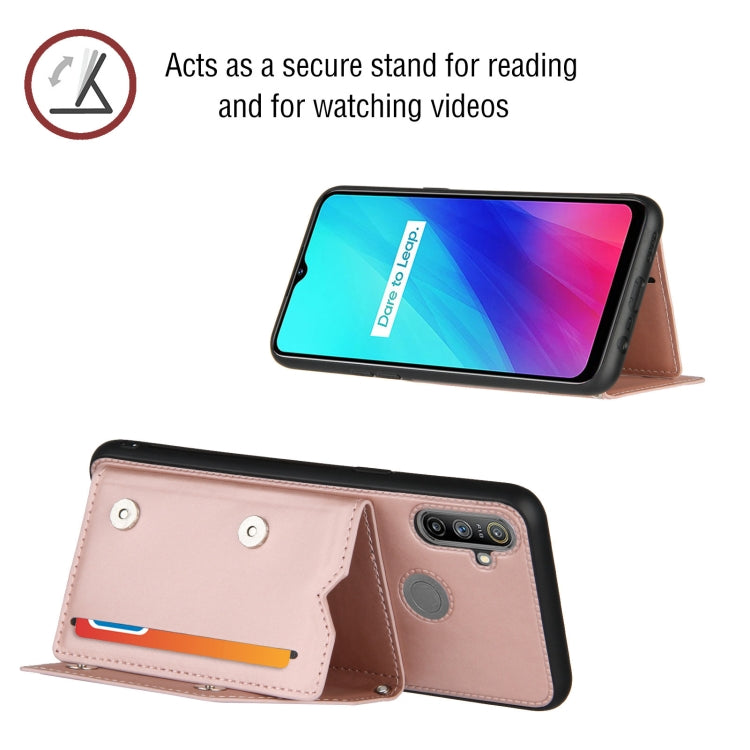For OPPO Realme C3 Skin Feel PU + TPU + PC Back Cover Shockproof Case with Card Slots & Holder & Photo Frame