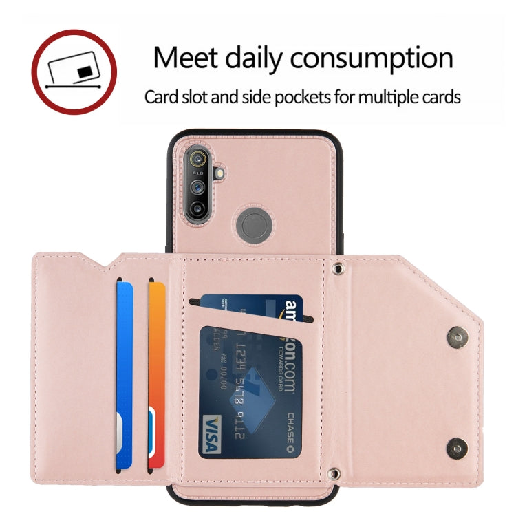 For OPPO Realme C3 Skin Feel PU + TPU + PC Back Cover Shockproof Case with Card Slots & Holder & Photo Frame