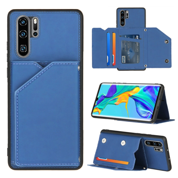 For Huawei P30 Pro Skin Feel PU + TPU + PC Back Cover Shockproof Case with Card Slots & Holder & Photo Frame