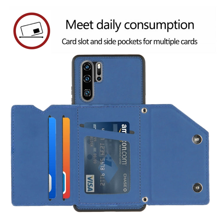 For Huawei P30 Pro Skin Feel PU + TPU + PC Back Cover Shockproof Case with Card Slots & Holder & Photo Frame