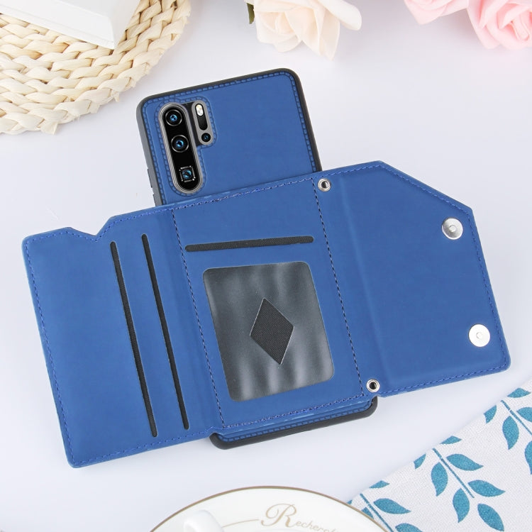For Huawei P30 Pro Skin Feel PU + TPU + PC Back Cover Shockproof Case with Card Slots & Holder & Photo Frame