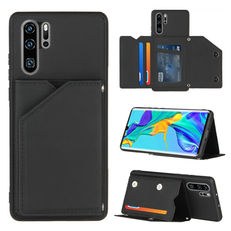 For Huawei P30 Pro Skin Feel PU + TPU + PC Back Cover Shockproof Case with Card Slots & Holder & Photo Frame
