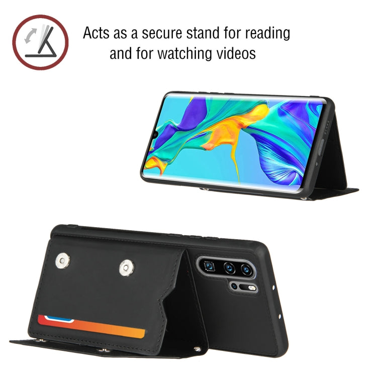 For Huawei P30 Pro Skin Feel PU + TPU + PC Back Cover Shockproof Case with Card Slots & Holder & Photo Frame