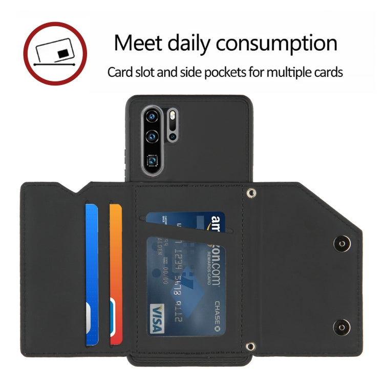 For Huawei P30 Pro Skin Feel PU + TPU + PC Back Cover Shockproof Case with Card Slots & Holder & Photo Frame