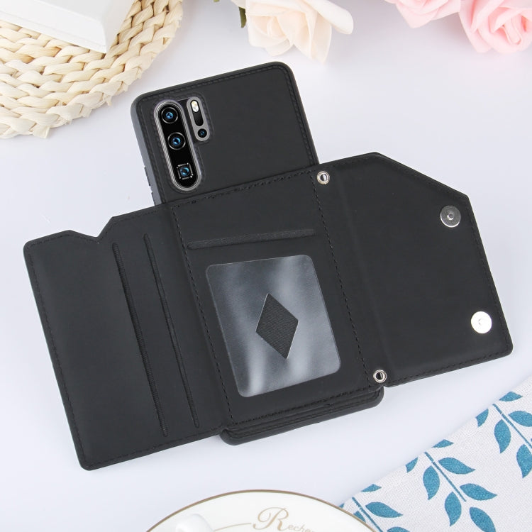 For Huawei P30 Pro Skin Feel PU + TPU + PC Back Cover Shockproof Case with Card Slots & Holder & Photo Frame