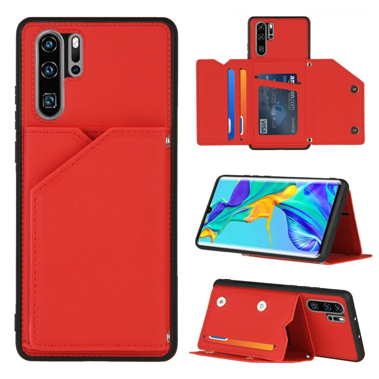 For Huawei P30 Pro Skin Feel PU + TPU + PC Back Cover Shockproof Case with Card Slots & Holder & Photo Frame
