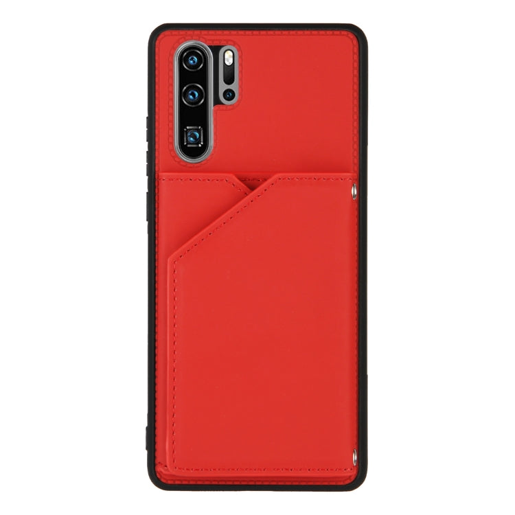 For Huawei P30 Pro Skin Feel PU + TPU + PC Back Cover Shockproof Case with Card Slots & Holder & Photo Frame