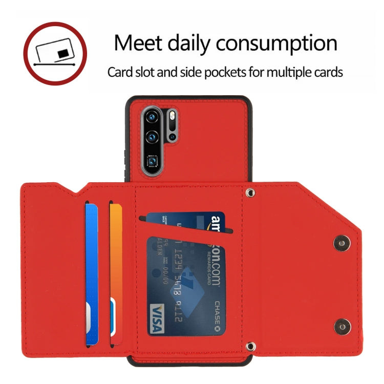 For Huawei P30 Pro Skin Feel PU + TPU + PC Back Cover Shockproof Case with Card Slots & Holder & Photo Frame