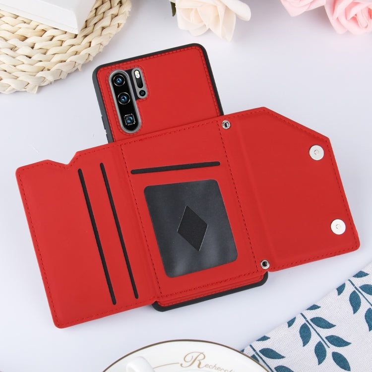 For Huawei P30 Pro Skin Feel PU + TPU + PC Back Cover Shockproof Case with Card Slots & Holder & Photo Frame