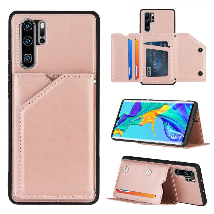 For Huawei P30 Pro Skin Feel PU + TPU + PC Back Cover Shockproof Case with Card Slots & Holder & Photo Frame