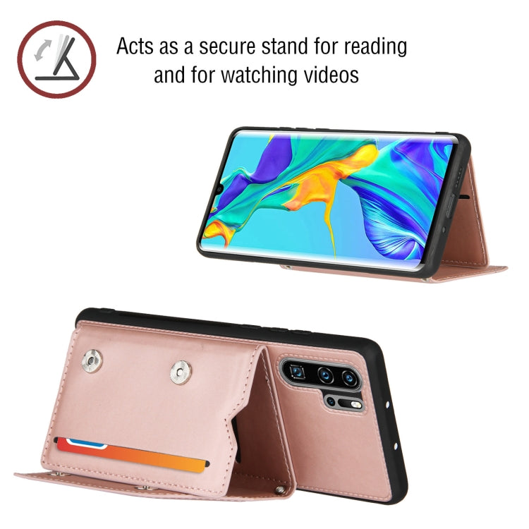 For Huawei P30 Pro Skin Feel PU + TPU + PC Back Cover Shockproof Case with Card Slots & Holder & Photo Frame