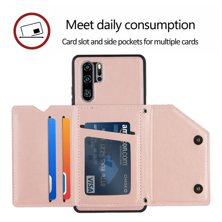 For Huawei P30 Pro Skin Feel PU + TPU + PC Back Cover Shockproof Case with Card Slots & Holder & Photo Frame