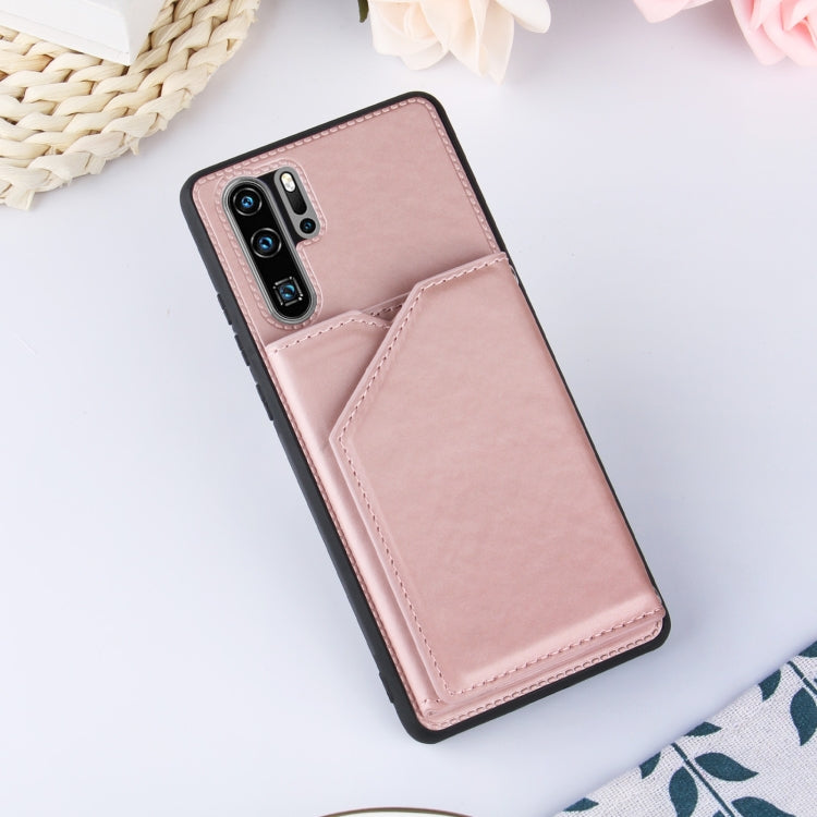 For Huawei P30 Pro Skin Feel PU + TPU + PC Back Cover Shockproof Case with Card Slots & Holder & Photo Frame