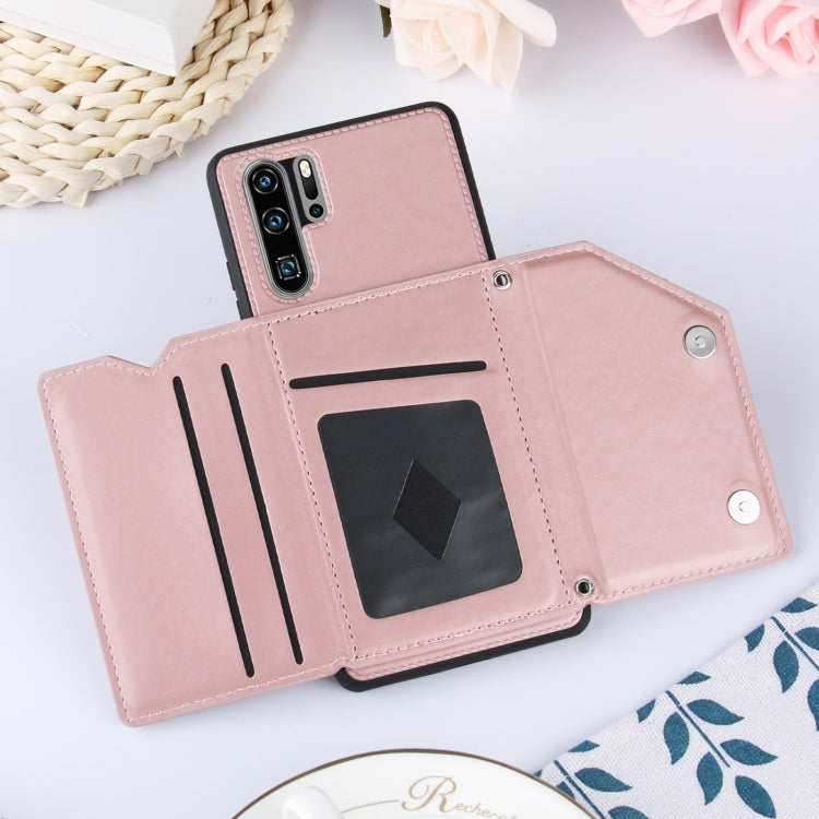 For Huawei P30 Pro Skin Feel PU + TPU + PC Back Cover Shockproof Case with Card Slots & Holder & Photo Frame