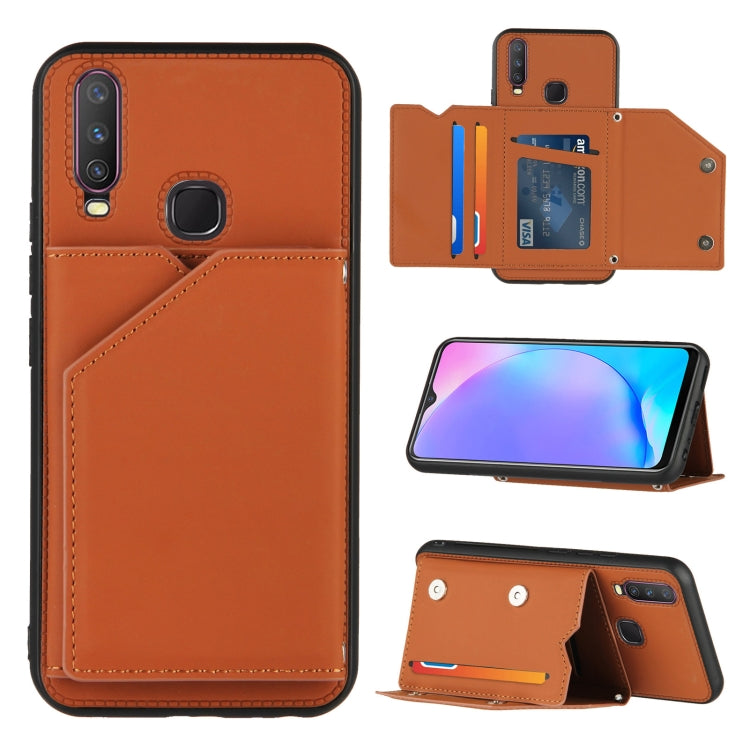 For vivo Y17 & Y15 & Y12 Skin Feel PU + TPU + PC Back Cover Shockproof Case with Card Slots & Holder & Photo Frame
