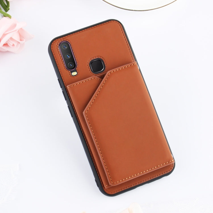 For vivo Y17 & Y15 & Y12 Skin Feel PU + TPU + PC Back Cover Shockproof Case with Card Slots & Holder & Photo Frame