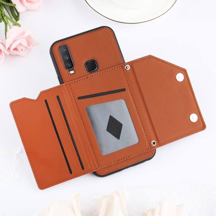 For vivo Y17 & Y15 & Y12 Skin Feel PU + TPU + PC Back Cover Shockproof Case with Card Slots & Holder & Photo Frame