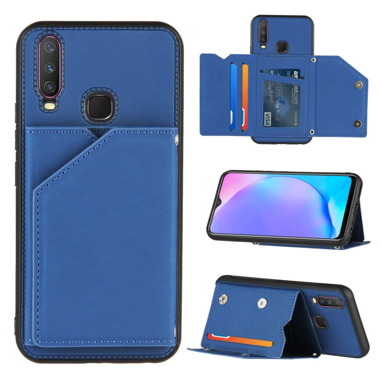For vivo Y17 & Y15 & Y12 Skin Feel PU + TPU + PC Back Cover Shockproof Case with Card Slots & Holder & Photo Frame