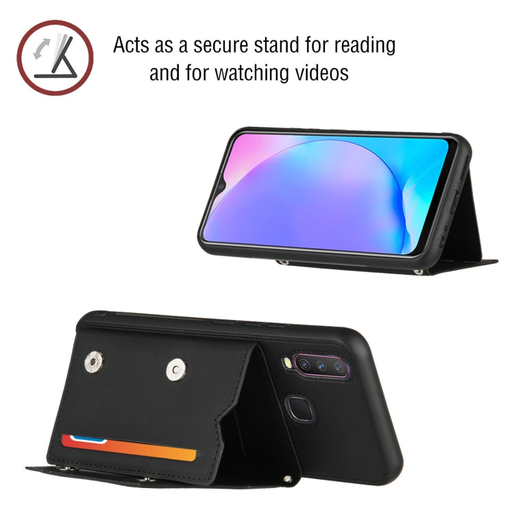 For vivo Y17 & Y15 & Y12 Skin Feel PU + TPU + PC Back Cover Shockproof Case with Card Slots & Holder & Photo Frame