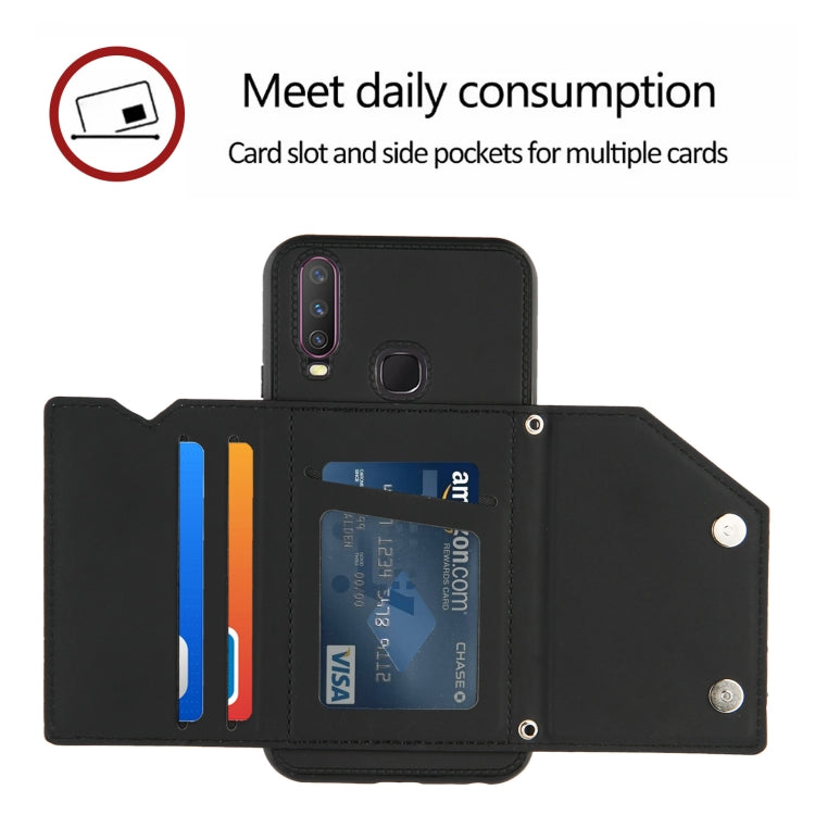 For vivo Y17 & Y15 & Y12 Skin Feel PU + TPU + PC Back Cover Shockproof Case with Card Slots & Holder & Photo Frame