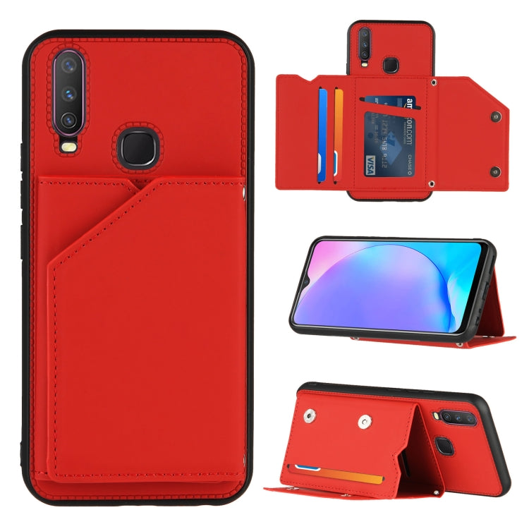 For vivo Y17 & Y15 & Y12 Skin Feel PU + TPU + PC Back Cover Shockproof Case with Card Slots & Holder & Photo Frame