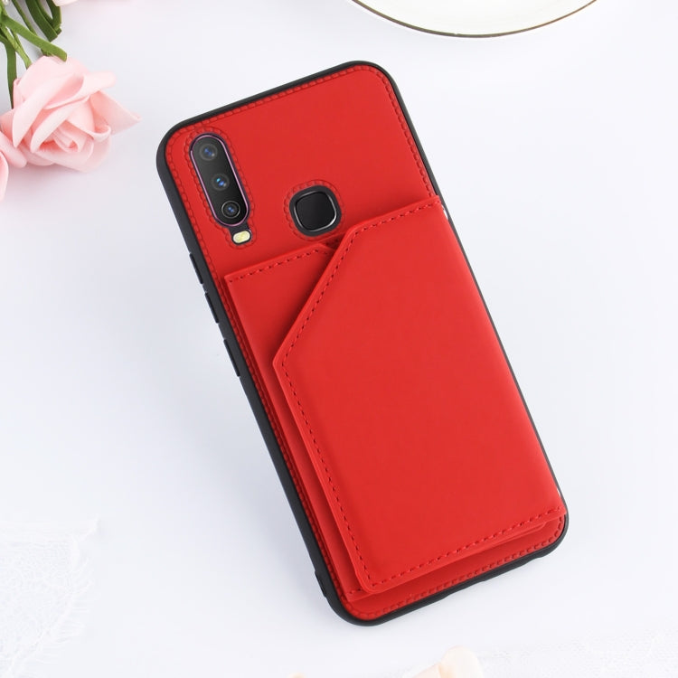For vivo Y17 & Y15 & Y12 Skin Feel PU + TPU + PC Back Cover Shockproof Case with Card Slots & Holder & Photo Frame