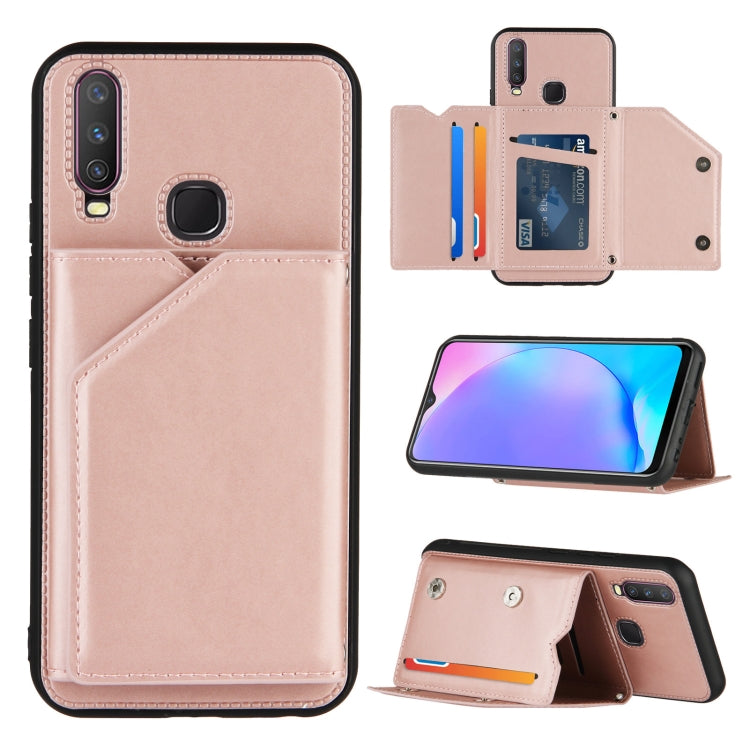 For vivo Y17 & Y15 & Y12 Skin Feel PU + TPU + PC Back Cover Shockproof Case with Card Slots & Holder & Photo Frame