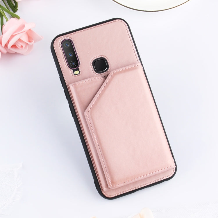 For vivo Y17 & Y15 & Y12 Skin Feel PU + TPU + PC Back Cover Shockproof Case with Card Slots & Holder & Photo Frame