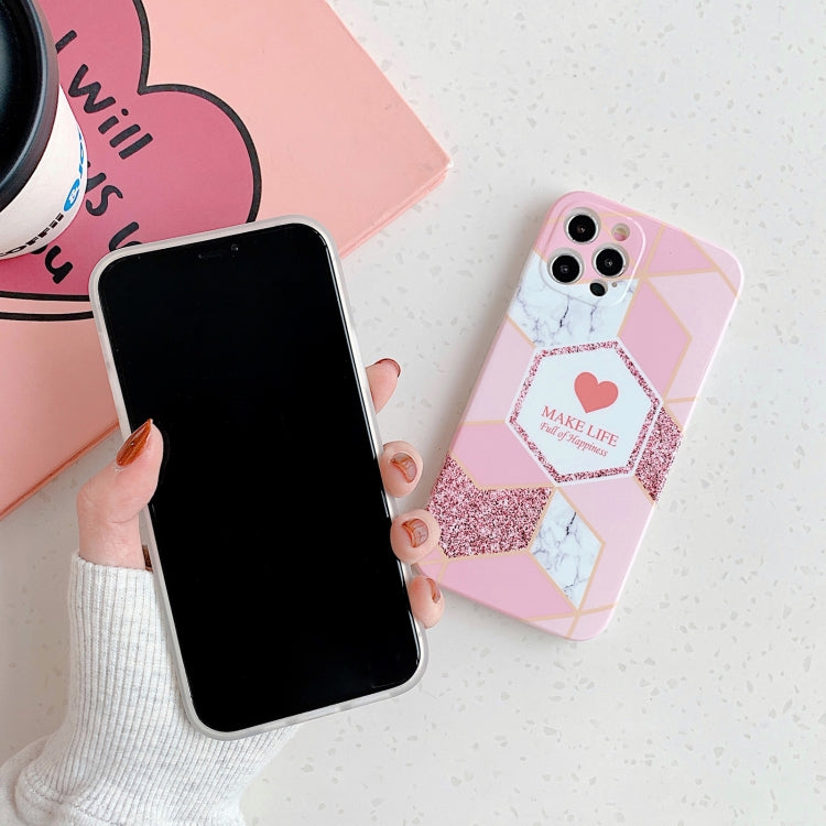 For iPhone 12 mini Love Stitching Marble Pattern Shockproof Protective Case