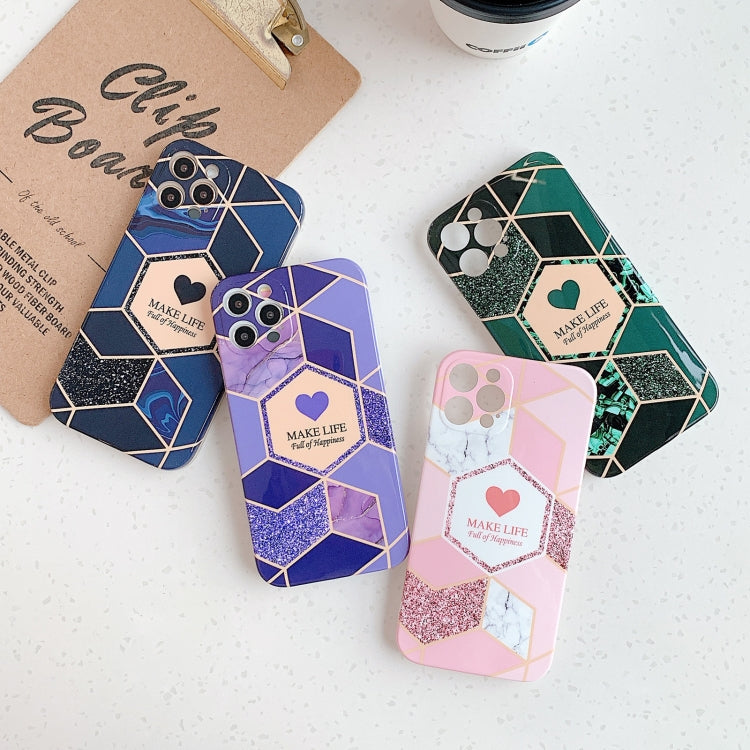 For iPhone 12 mini Love Stitching Marble Pattern Shockproof Protective Case