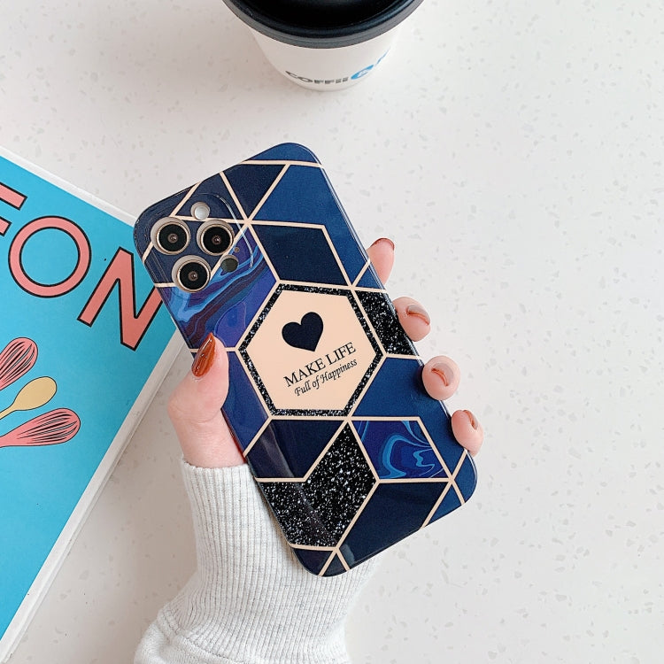 For iPhone 12 Love Stitching Marble Pattern Shockproof Protective Case