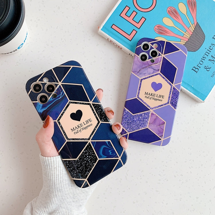 For iPhone 12 Love Stitching Marble Pattern Shockproof Protective Case