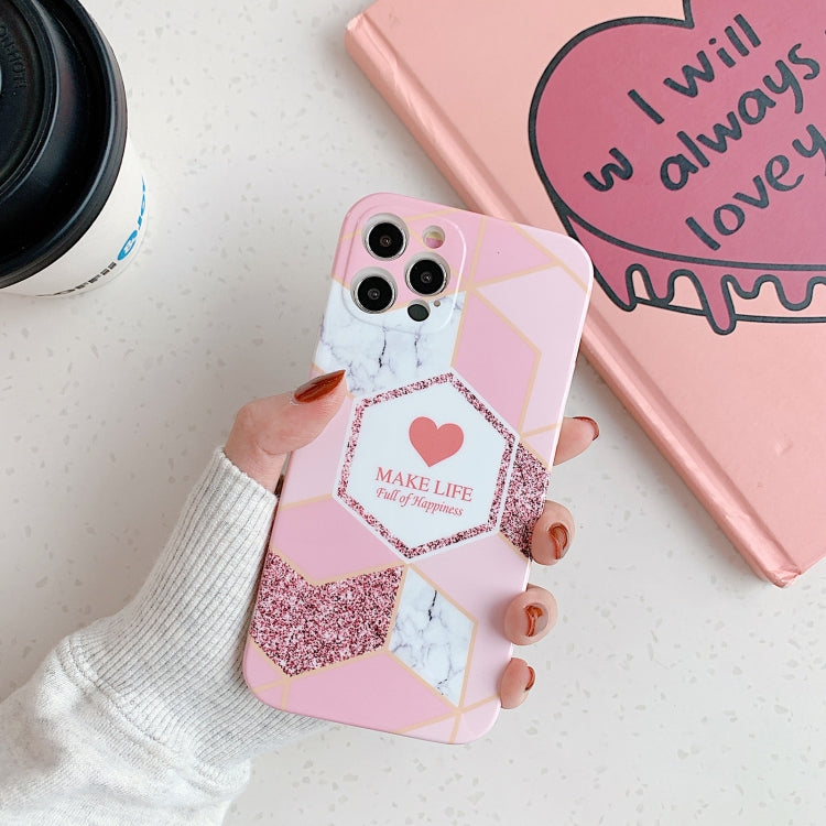 For iPhone 12 Love Stitching Marble Pattern Shockproof Protective Case