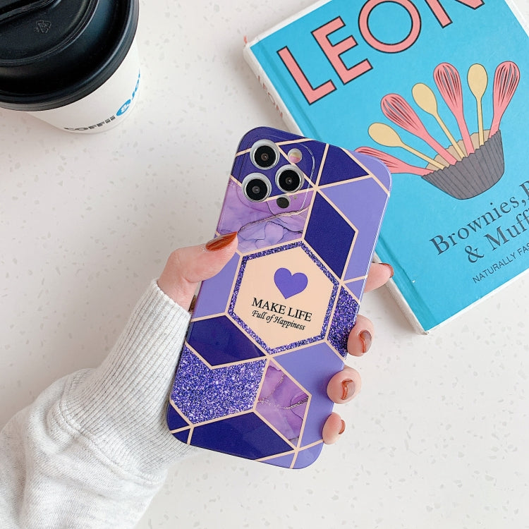 For iPhone 12 Pro Love Stitching Marble Pattern Shockproof Protective Case