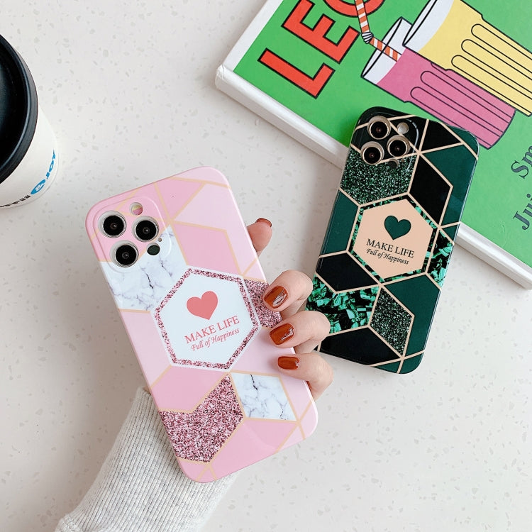 For iPhone 12 Pro Love Stitching Marble Pattern Shockproof Protective Case
