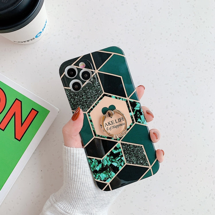 For iPhone 12 mini Love Stitching Marble Pattern Shockproof Protective Case with Ring Holder