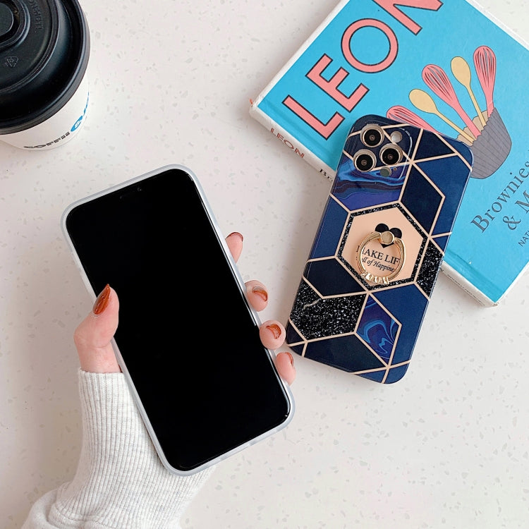 For iPhone 12 mini Love Stitching Marble Pattern Shockproof Protective Case with Ring Holder